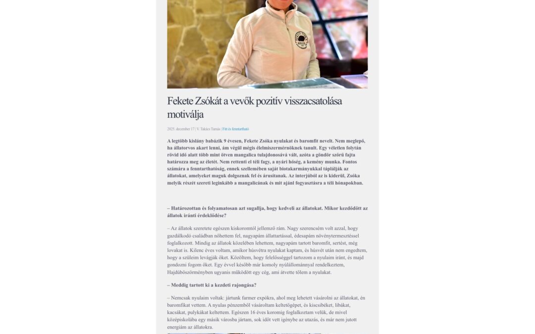 Gourmet Riporter: Fekete Zsókát a vevők pozitív visszacsatolása motiválja