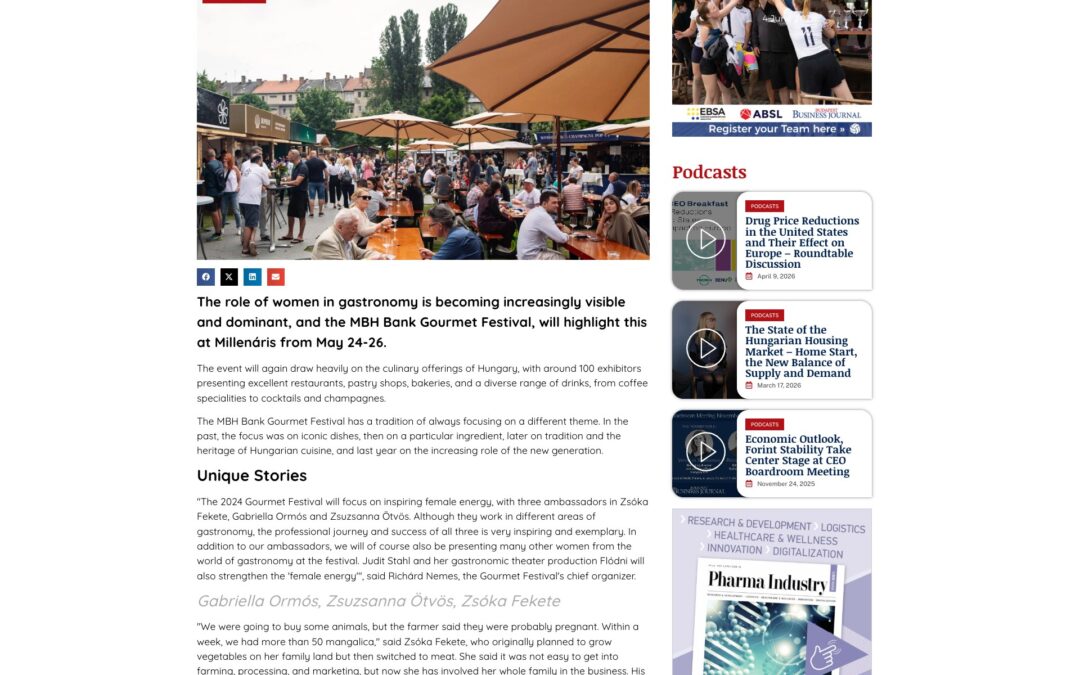 Budapest Business Journal: Inspiring Women at the Focus of Gourmet Fest