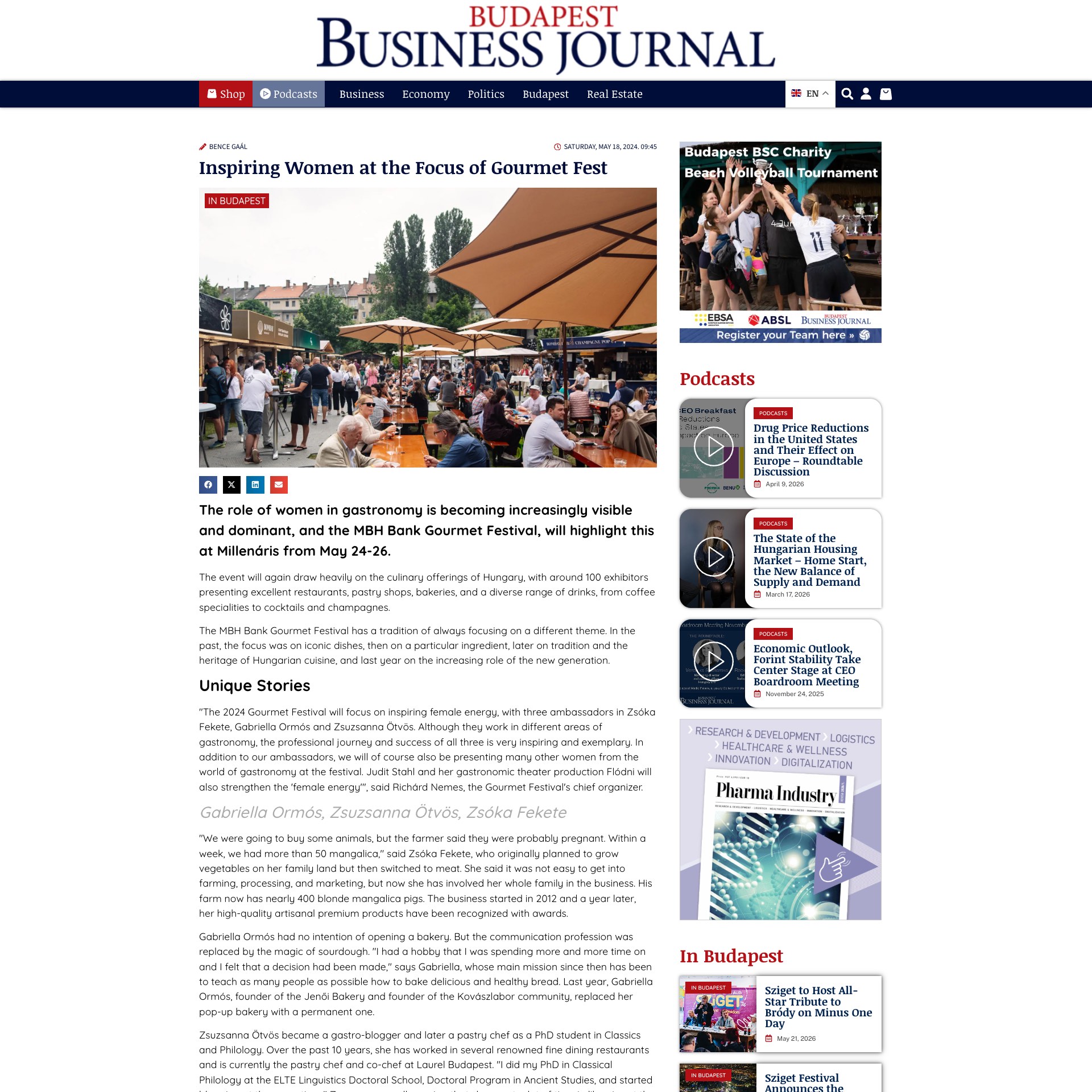 Budapest Business Journal: Inspiring Women at the Focus of Gourmet Fest