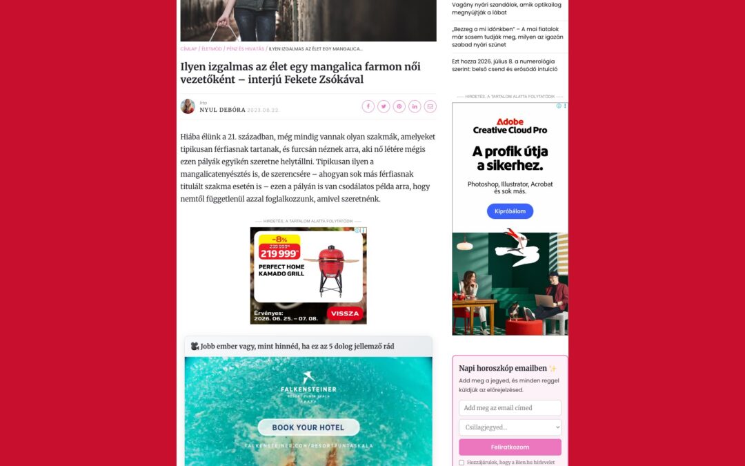 Bien.hu: Ilyen izgalmas az élet egy mangalica farmon női vezetőként – interjú Fekete Zsókával