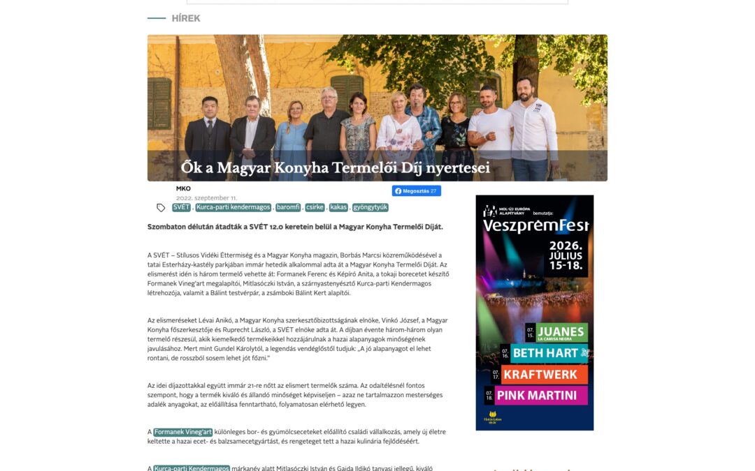 Magyar Konyha Online: Ők a Magyar Konyha Termelői Díj nyertesei