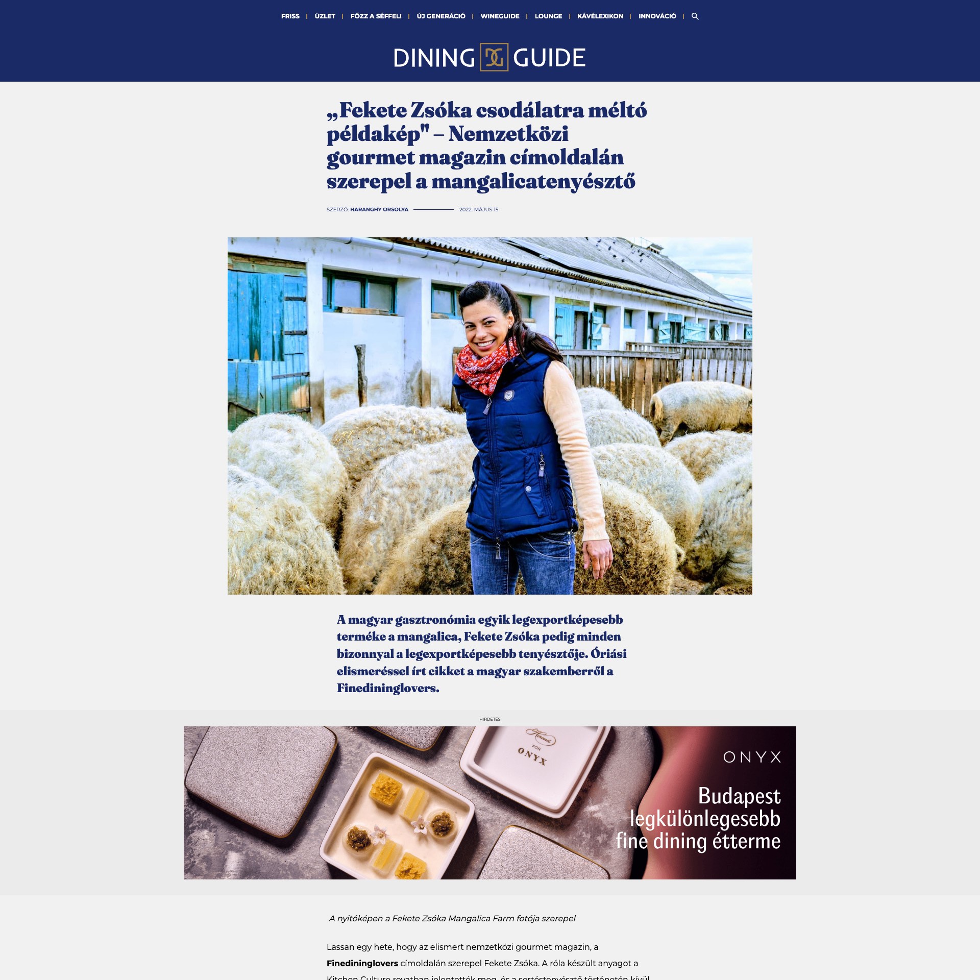 Dining Guide: „Fekete Zsóka csodálatra méltó példakép” – Nemzetközi gourmet magazin címlapján szerepel a mangalicatenyésztő