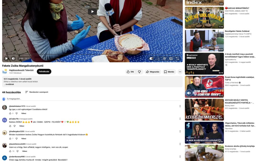 YouTube: Fekete Zsóka mangalicatenyésztő (Hajdúszoboszló Tv)