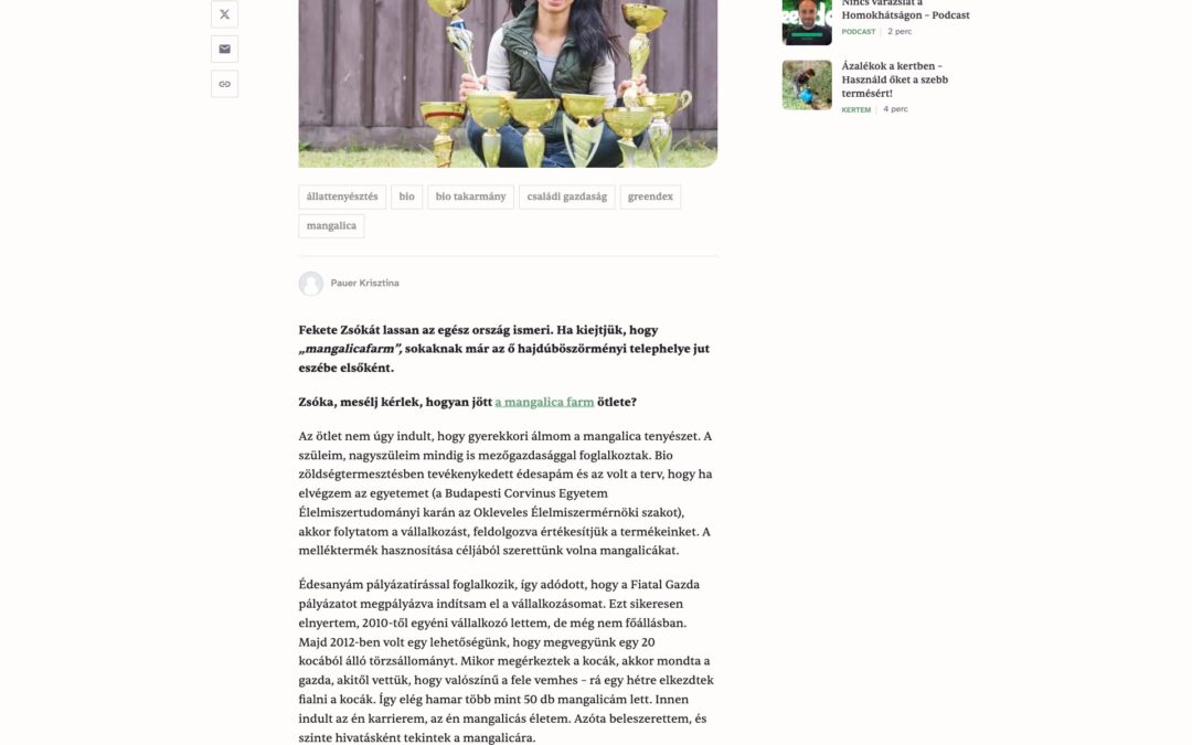 Greendex: „Az én mangalicás életem” – Interjú Fekete Zsókával