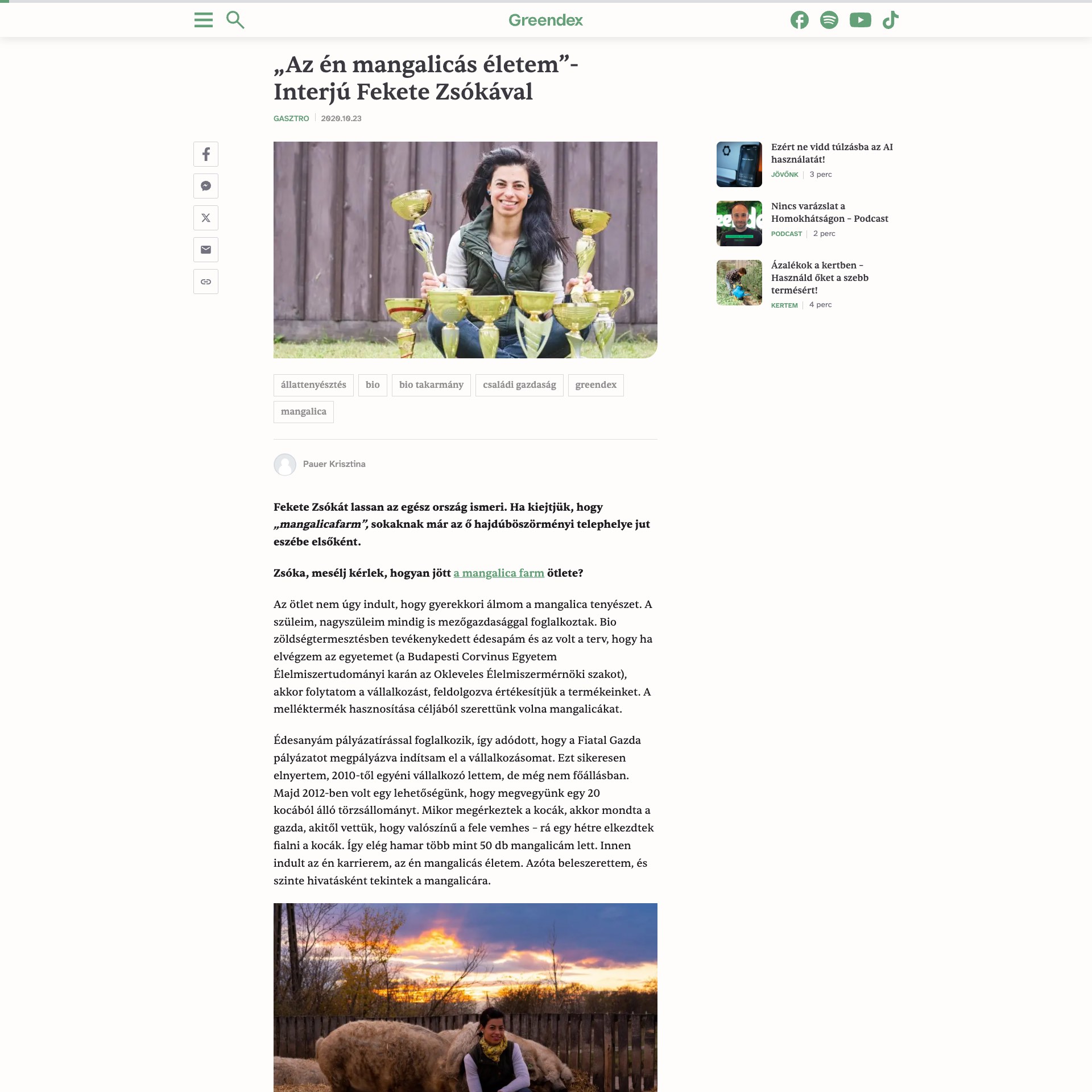 Greendex: „Az én mangalicás életem” – Interjú Fekete Zsókával