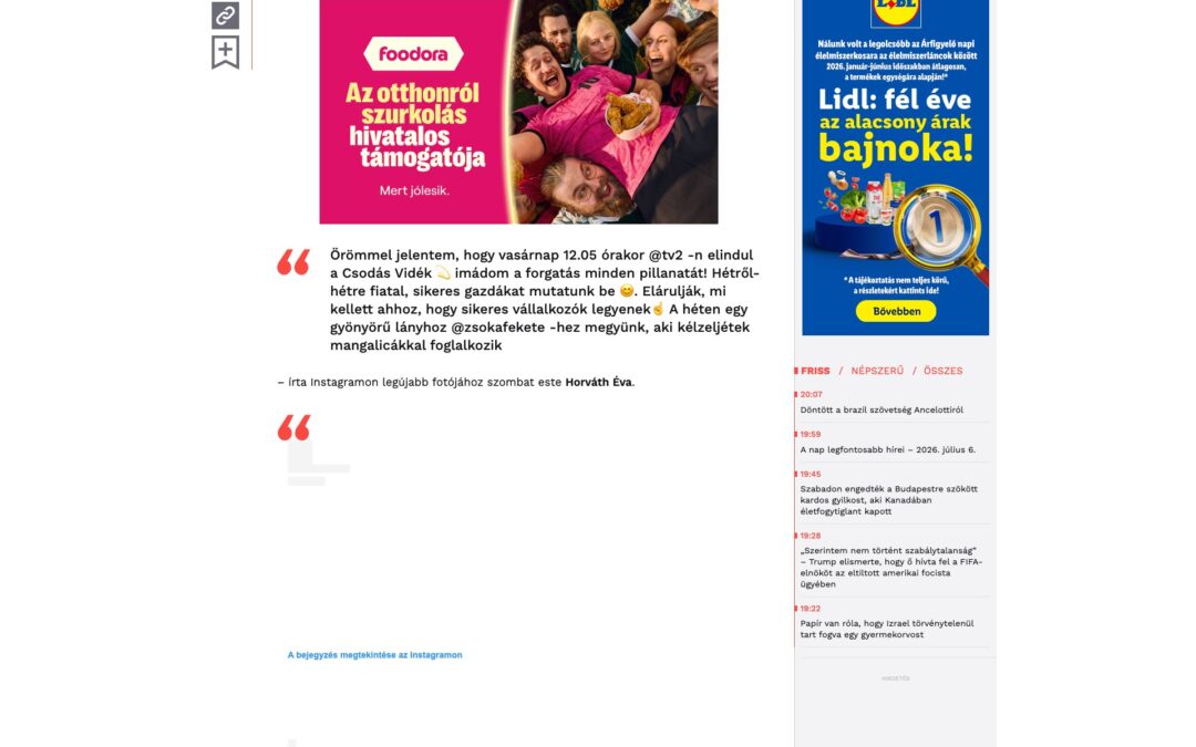 24.hu: Csodás vidék 1.rész (TV2 – Horváth Éva mv.)