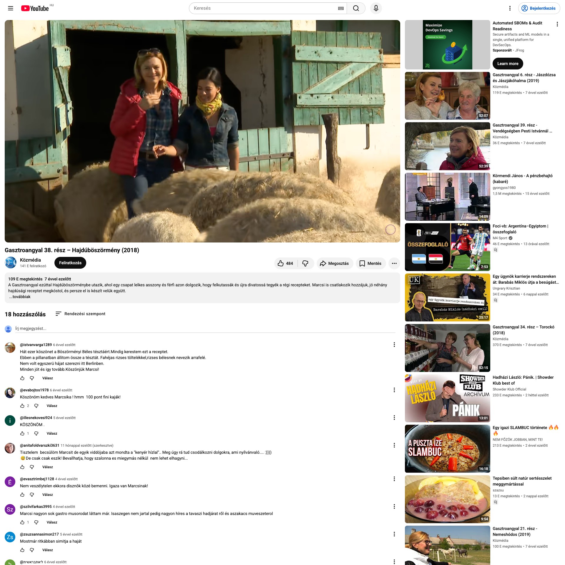 YouTube – Gasztroangyal / MTVA: Gasztroangyal 38. rész – Hajdúböszörmény (2018)