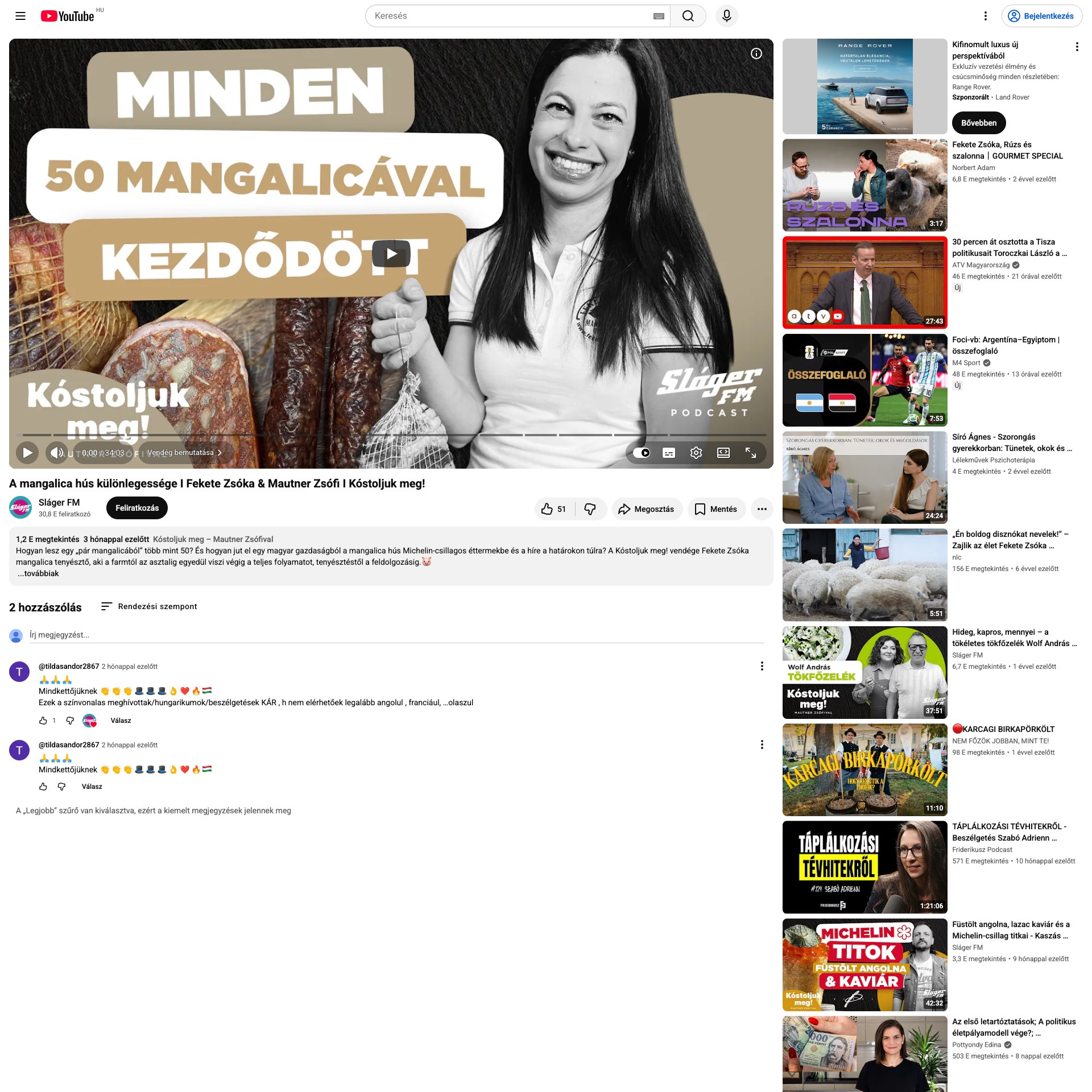 YouTube – Sláger FM / Mautner Zsófi: A mangalica hús különlegessége I Fekete Zsóka & Mautner Zsófi I Kóstoljuk meg!