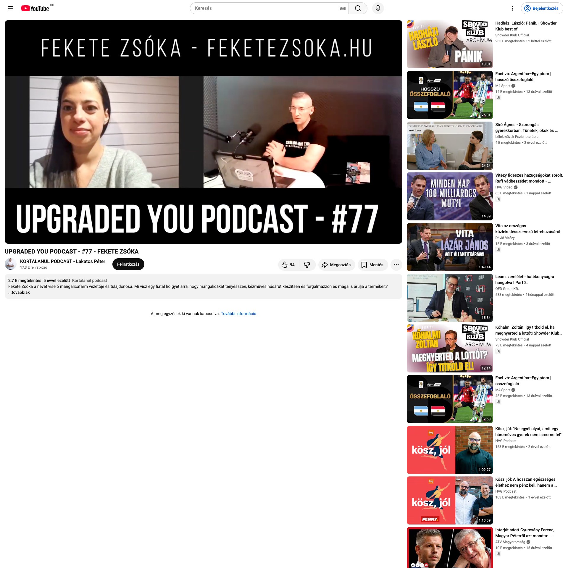 YouTube – Upgraded You Podcast: UPGRADED YOU PODCAST #77 – FEKETE ZSÓKA
